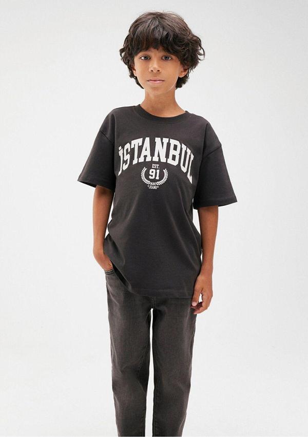 Mavi İstanbul Baskılı Antrasit Tişört Loose Fit / Bol Rahat Kesim 6610244-70087 - Image 1