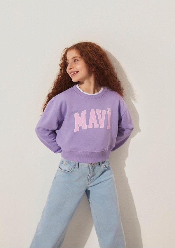 Mavi Logo Baskılı Crop Mor Sweatshirt 7S10097-86954 - Image 1