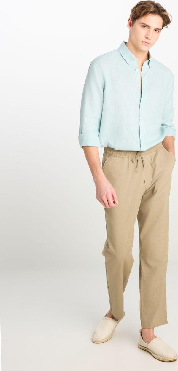 Lee Regular Fit Normal Kesim Lastik Bel Detaylı Keten Karışımlı Deve Tüyü Pantolon - Image 1