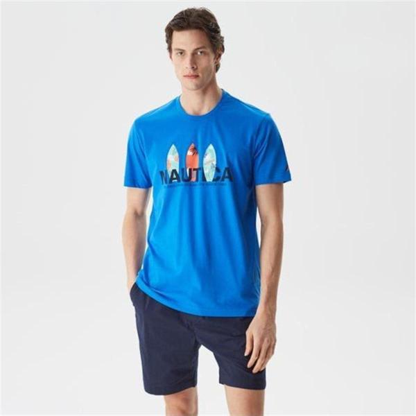 Nautica Erkek Mavi Desenli Standart Fıt Kısa Kollu T-Shırt - Image 1