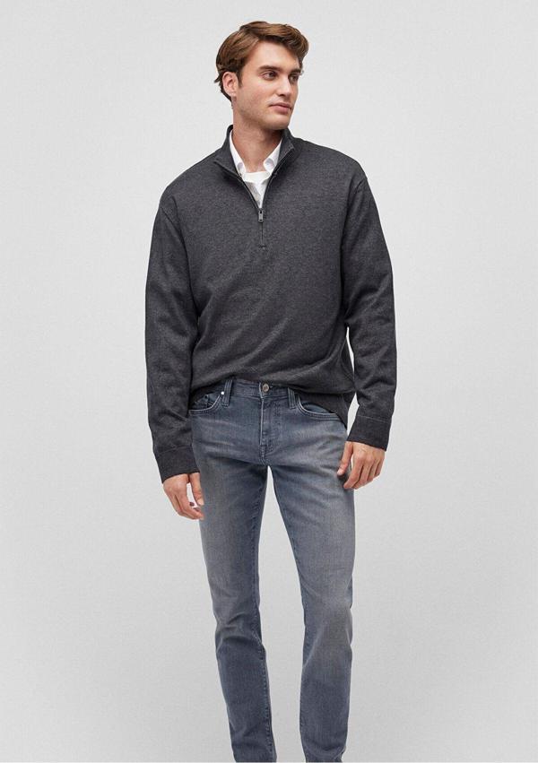 Mavi Yarı Fermuarlı Dik Yaka Gri Kazak Regular Fit / Normal Kesim 0710256-80024 - Image 1