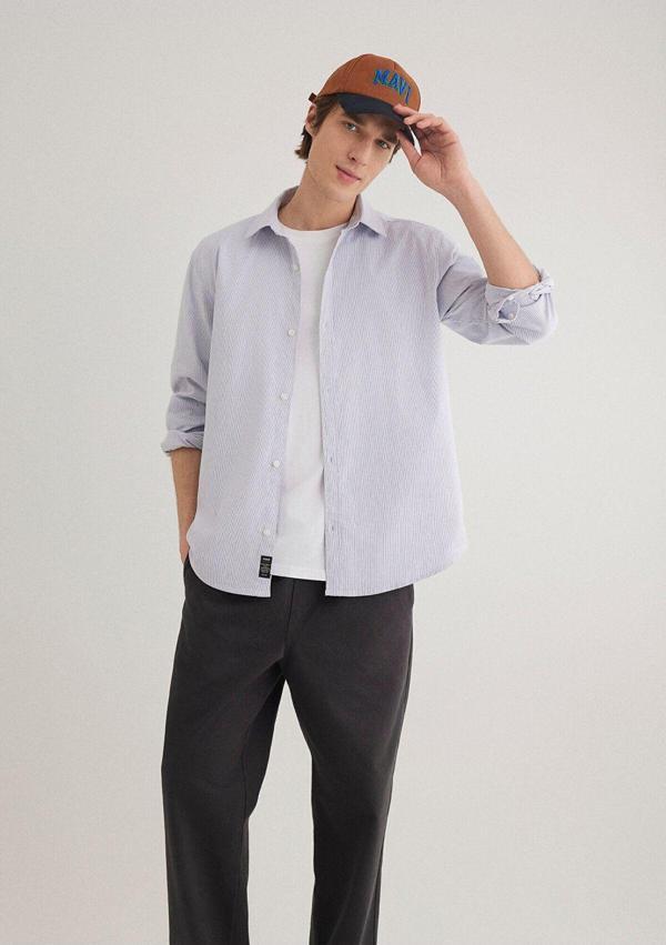 Mavi Lacivert Çizgili Beyaz Gömlek Regular Fit / Normal Kesim 0211147-70497 - Image 1