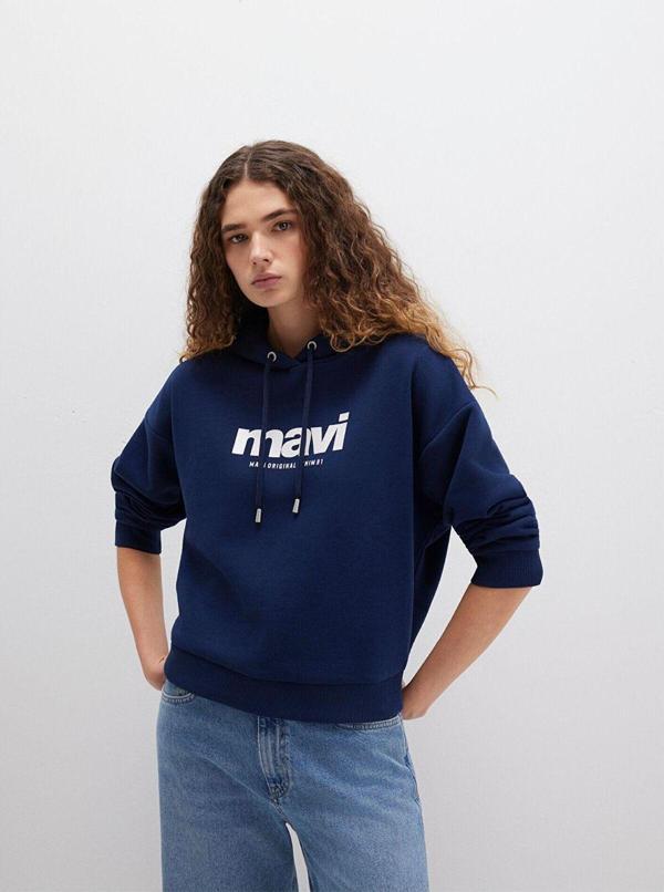 Mavi Logo Baskılı Kapüşonlu Lacivert Sweatshirt 168334-70488 - Image 1