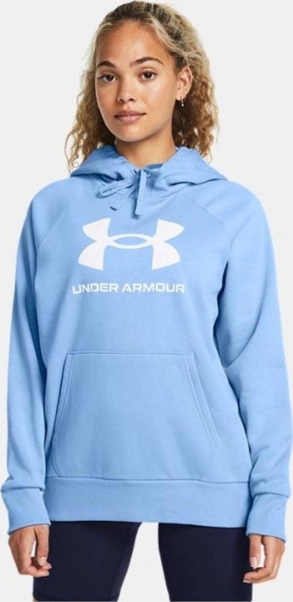 Under Armour Kadın Kapüşonlu Yaka Büyük Logo Baskılı Mavi Sweatshirt 1379501-465 - Image 1