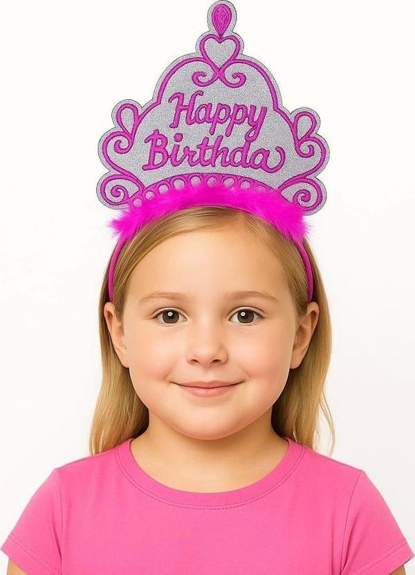 Eğitici Oyuncak Pembe Happy Birthday Prenses Tacı – Doğum Günü Taç Aksesuarı - Image 1