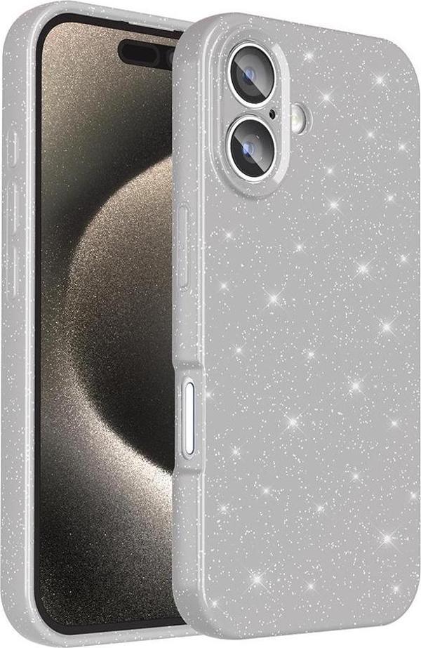 iPhone 16 Plus Uyumlu Kamera Korumalı Simli Parlak Yumuşak Silikon Kılıf - Image 1