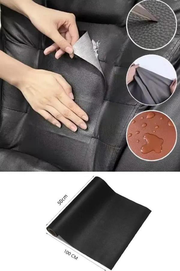 100x50 cm Siyah Suni Deri Tamir Yama Bandı Yapışkanlı Araba Motosiklet Sele Koltuk Döşeme Yaması - Image 1