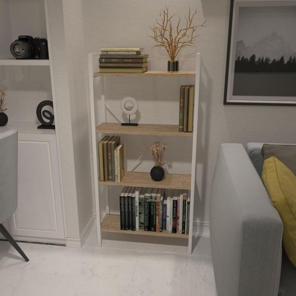 Dekoratif Kitaplık Ahşap Çok Amaçlı Raf Mini Kİtaplık Beyaz - Image 1