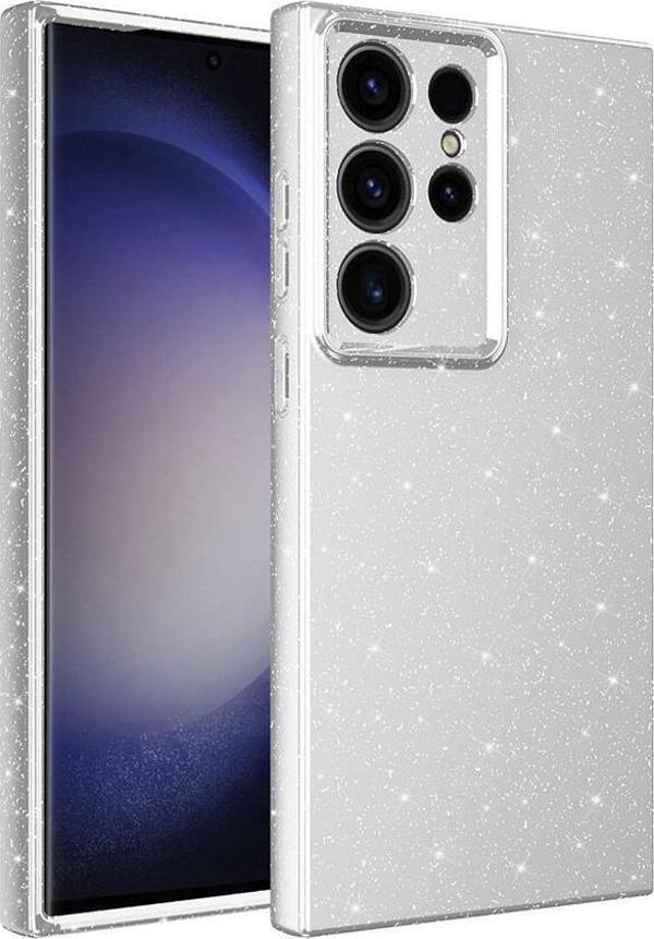 Samsung Galaxy S23 Ultra Uyumlu Kamera Korumalı Simli Parlak Yumuşak Silikon Kılıf - Image 1