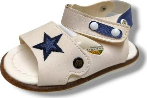 Şirinbebe 3022-20 Yıldız Desen Cırtlı Erkek Çocuk Sandalet Beyaz Mavi 21-25 - Image 1