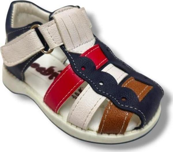 Beebron 3014-20 Anatomik Önü Kapali 3 Şeritli Erkek Çocuk Sandalet Lacivert Kırmızı 18-20 - Image 1