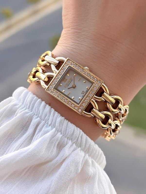 Dice Kayek Zincirli Kordon Köşeli Özel Tasarım 2 Yıl Garantili Kadın Kol Saati+Bileklik AG1383.06 - Image 1