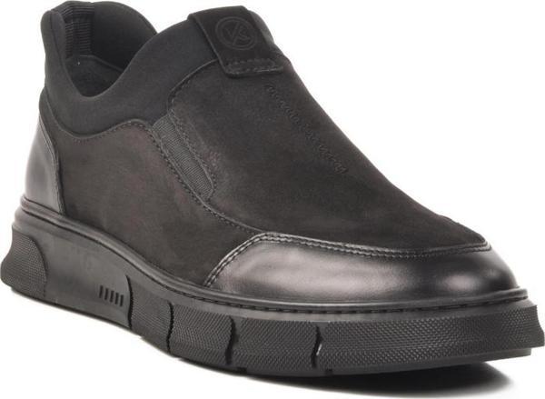 3K1857-1093 Bağcıksız Siyah Hakiki Deri Erkek Sneaker - Image 1