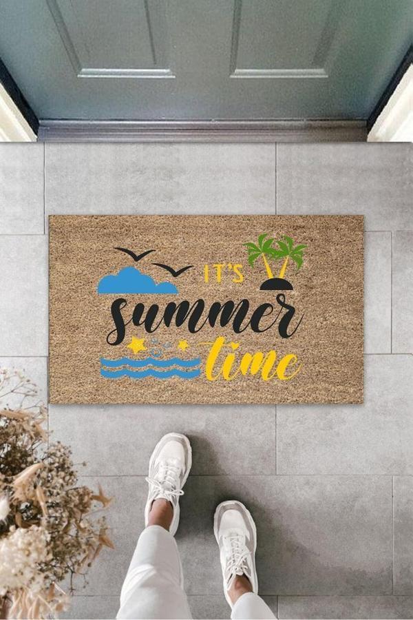 Büro Ev Ofis Yazlık Kapı Önü için Bej It's Summer Tıme Motifli Temizlik Paspası - Image 1