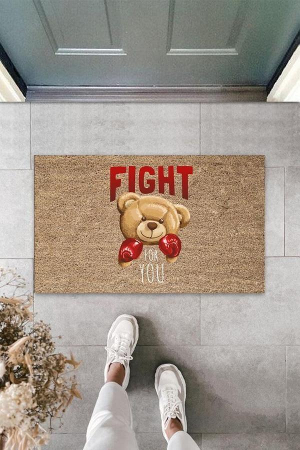 Büro Ev Ofis Yazlık Kapı Önü için Bej Fight For You Ayıcık Temizlik Paspası - Image 1