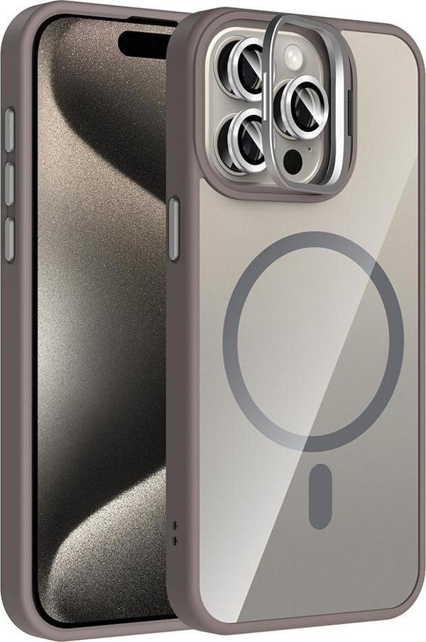 iPhone 14 Pro Max Uyumlu Kamera Standlı Lens Hediyeli Magsafe Wireless Şarj Özellikli Kılıf - Image 1