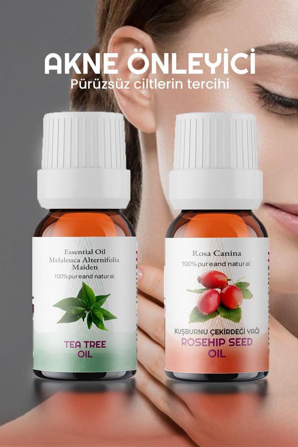 Çay Ağacı Yağı 10 ml Kuşburnu Çekirdeği Yağı 10 ml %100 Saf 2li Set Sprey Başlık - Image 1