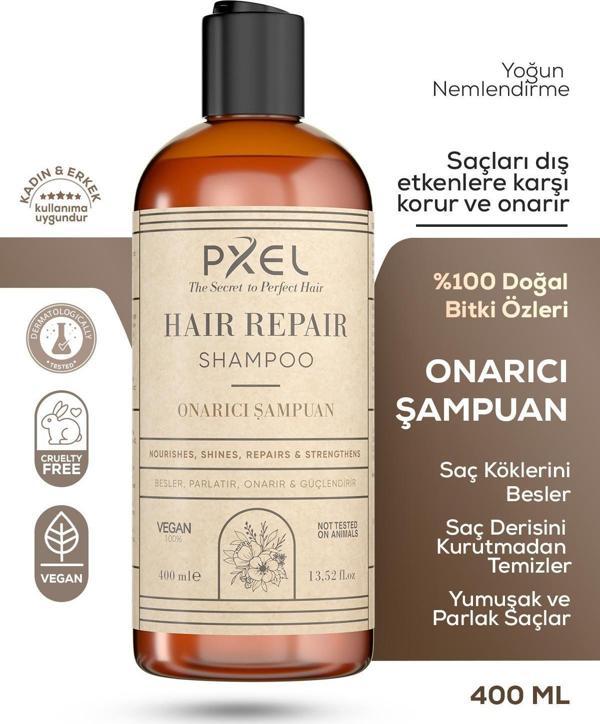 PXEL Saç Onarıcı Şampuan 400 ML | Yıpranmış Zayıf Saçlar | Onarıcı, Besleyici, Vegan Şampuan - Image 1