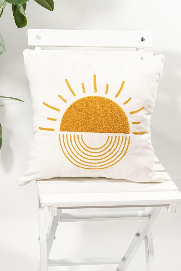 Verra Home Beyaz Kumaş Punch Nakışlı Dekoratif Kırlent Kılıfı 45 X 45 Cm - Image 1