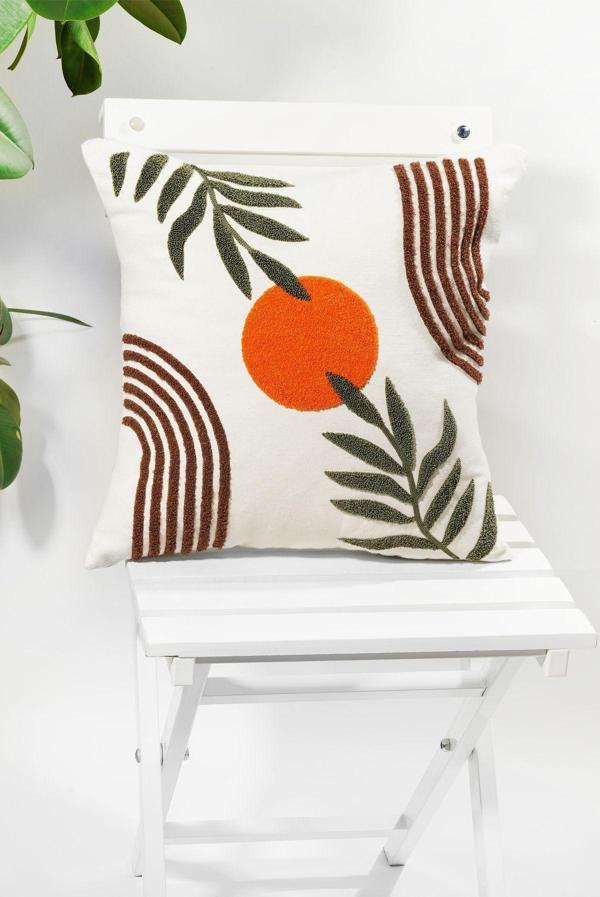 Verra Home Beyaz Kumaş Punch Nakışlı Dekoratif Kırlent Kılıfı 45 X 45 Cm - Image 1