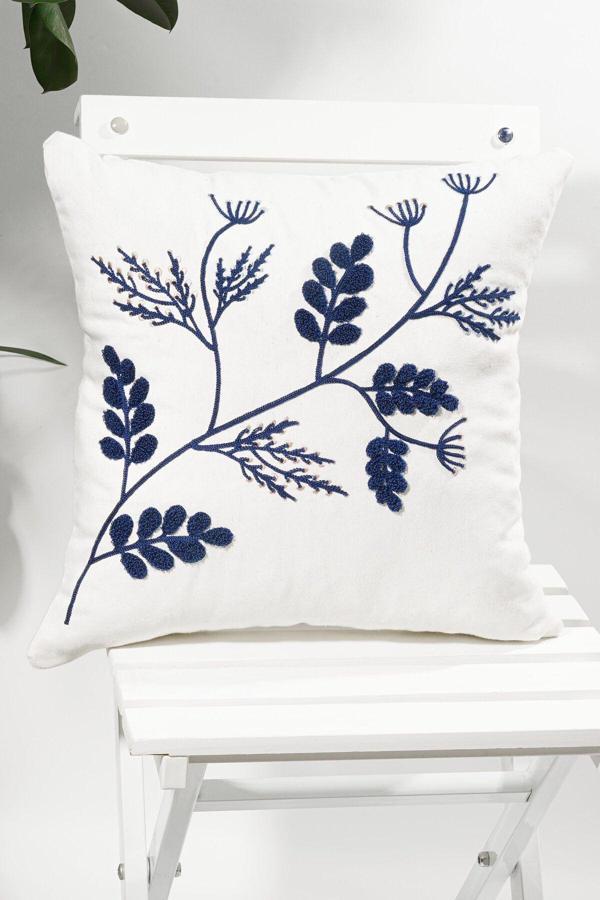 Verra Home Beyaz Kumaş Punch Nakışlı Dekoratif Kırlent Kılıfı 45 X 45 Cm - Image 1