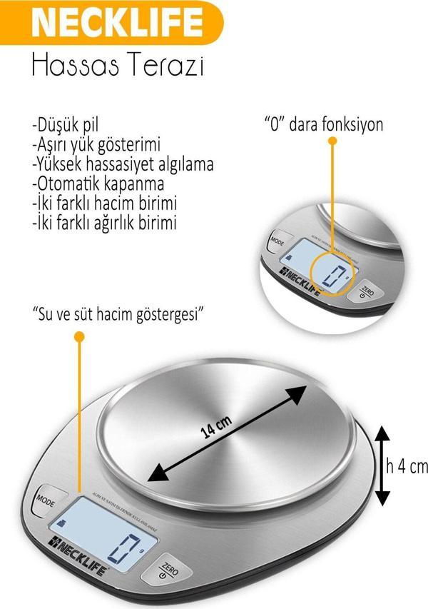 Necklife Sıvı ve Katı Ağırlık Ölçebilen Mutfak Terazisi 5KG / 1GR - Image 1