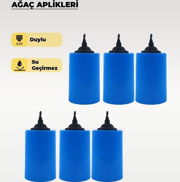 Kot Mavi Silindir Ağaç Feneri - 6 Adet - Image 1