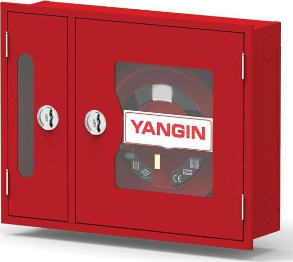 1" İKİ KAPAKLI CAM KAPAK 25 MT HORTUMLU 0.90 mm TÜP KABİNLİ YANGIN DOLABI TSE' li  SIVA ALTI ALPEREN - Image 1