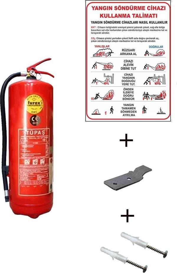 6KG TÜPAŞ YANGIN TÜPÜ, ASKI APARATI,YANGIN TÜPÜ KULLANIM TALİMATI VE DÜBEL VİDA 4LÜ SET - Image 1