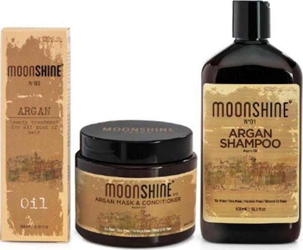 Moonshıne Argan Nem Destek Seti - Argan Şampuan Argan Mask&Conditioner 500Ml Argan Oil 100Ml - Image 1