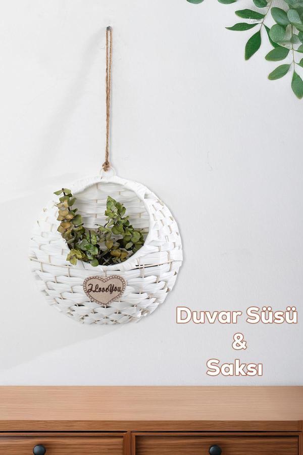 Porsima 2065 Beyaz Dekoratif Çok Amaçlı Saksılık Hasır Modelli Saksı Çiçeklik 25x25cm - Image 1