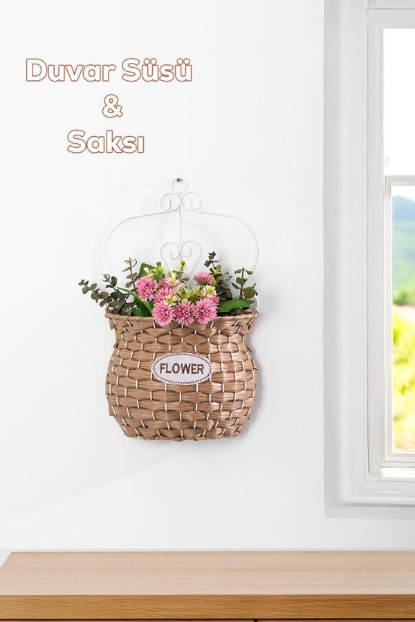 Porsima 2066-2 Taupe Dekoratif Çok Amaçlı Saksılık Hasır Modelli Saksı Çiçeklik 24x40cm - Image 1