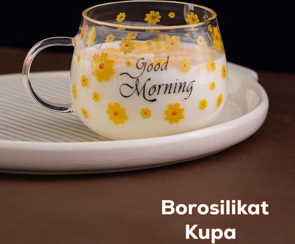 Porsima 2089 Borosilikat Isıya Ateşe Dayanıklı Cam Kulplu Çay Bardağı Kahve Bardak Kupa Sarı 400 ml - Image 1