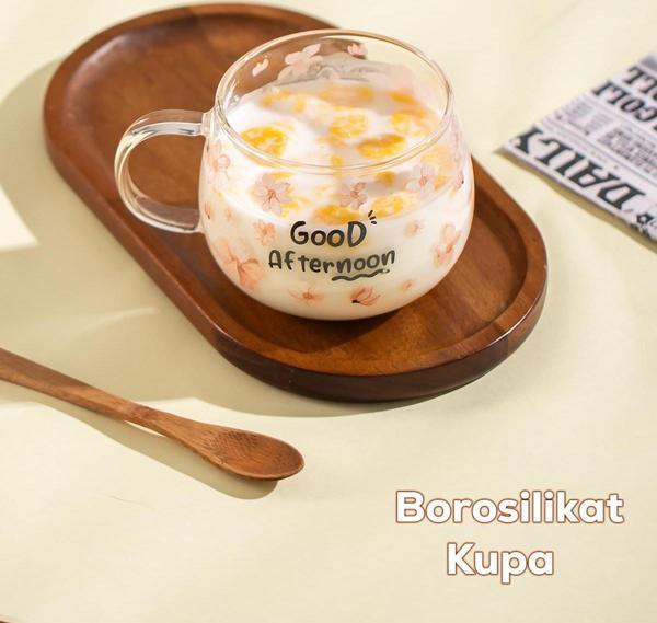 Porsima 2089-1 Borosilikat Isıya Ateşe Dayanıklı Cam Kulplu Çay Bardağı Kahve Bardak Kupa Pembe 400 ml - Image 1