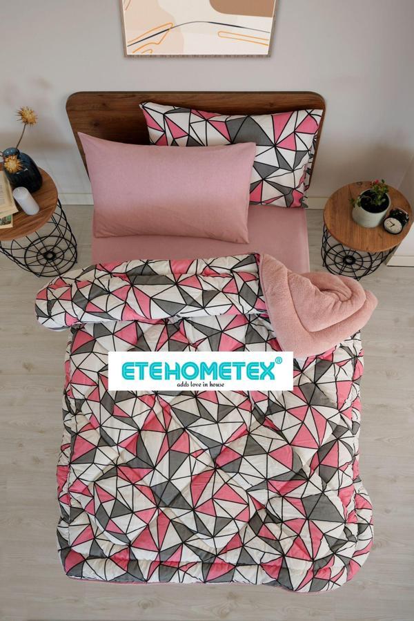 ETE HOMETEX TEK KİŞİLİK WELSOFT YORGAN 155X215CM GEOMETRİK DESEN PUDRA 8696474231755 - Image 1