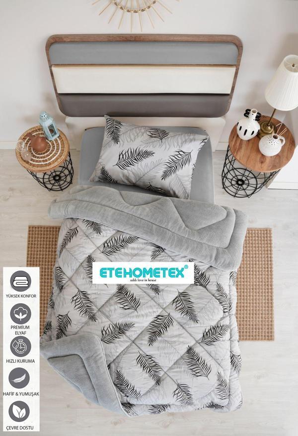 ETE HOMETEX TEK KİŞİLİK WELSOFT YORGAN 155X215CM YAPRAK DESEN GRİ 8696474231664 - Image 1
