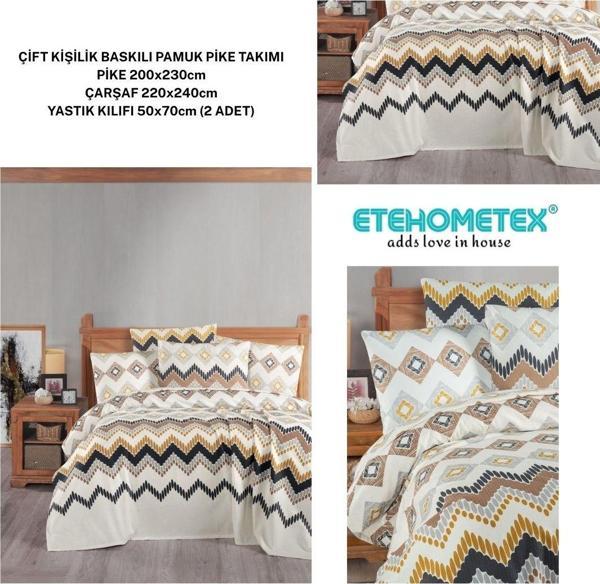 ETEHOMETEX ÇİFT KİŞİLİK BASKILI PAMUK PİKE TAKIMI COZA  8696474231922 - Image 1