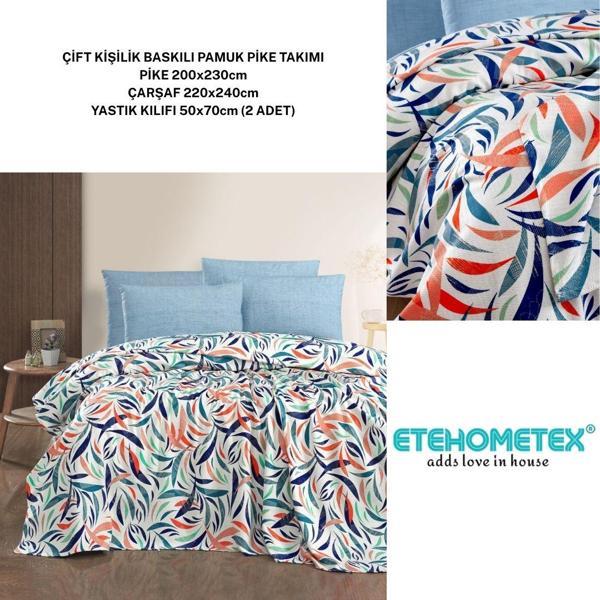 ETEHOMETEX ÇİFT KİŞİLİK BASKILI PAMUK PİKE TAKIMI GÖKKUŞAĞI V1 8696474231923 - Image 1