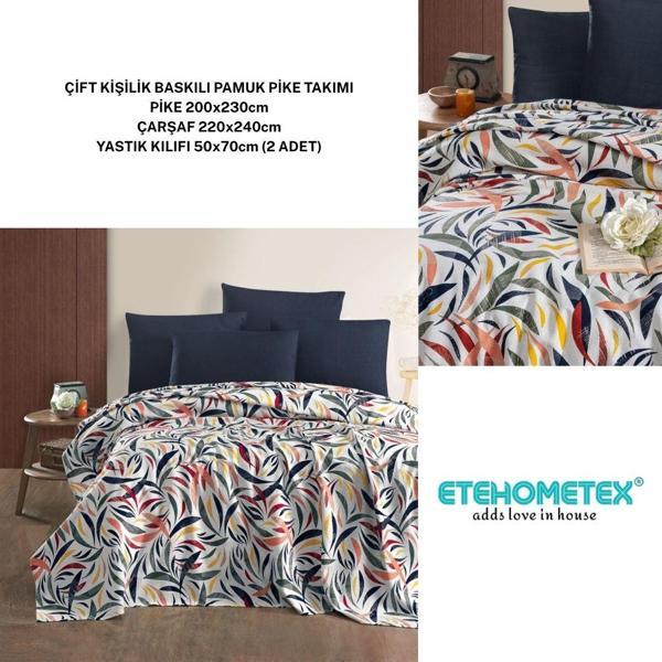 ETEHOMETEX ÇİFT KİŞİLİK BASKILI PAMUK PİKE TAKIMI GÖKKUŞAĞI V2 8696474231924 - Image 1