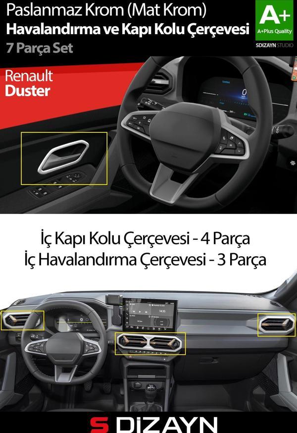 S-Dizayn Renault Duster Krom Havalandırma ve İç Kapı Kolu Çerçevesi 7 Prç. 2024 Üzeri (Mat Krom) A+ Kalite - Image 1