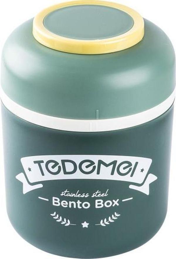 TEDEMEI YEŞİL PASLANMAZ ÇELİK YUVARLAK KAŞIKLI YEMEK TAŞIMA KABI 780ML - Image 1