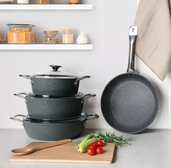 Güral Porselen Antoryum 7 Parça Granit Tencere Takımı Gri - Image 1