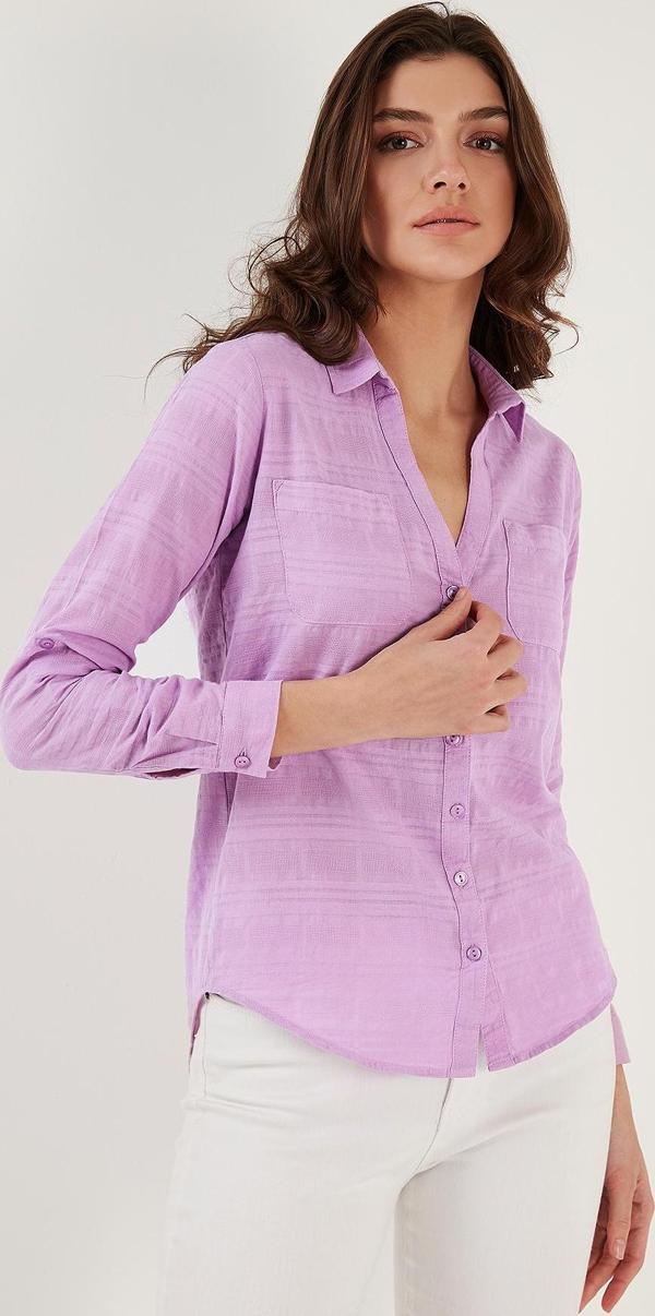 Lela Pamuklu Çift Cepli Slim Fit Katlanabilir Kollu İnce Bayan Gömlek 514257517 LİLA - Image 1