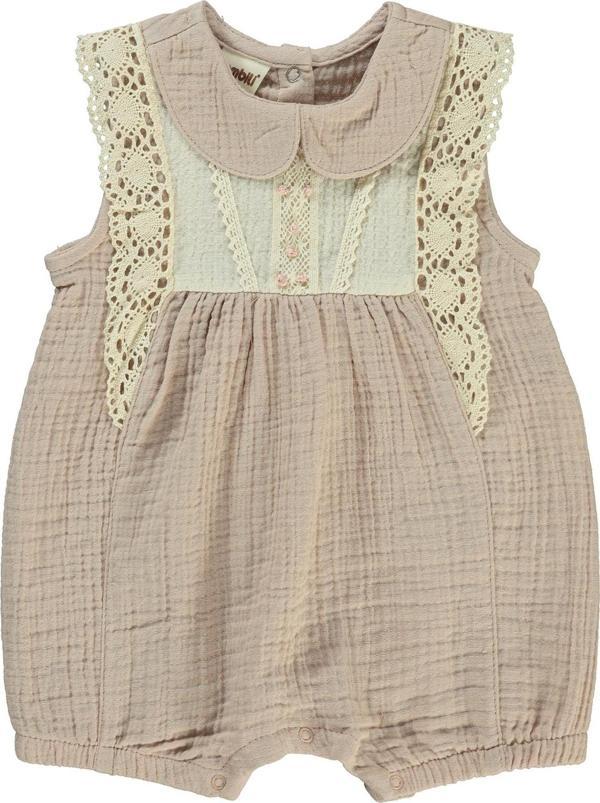 Bombili Kız Bebek Patiksiz Tulum 3-12 Ay Pudra - Image 1