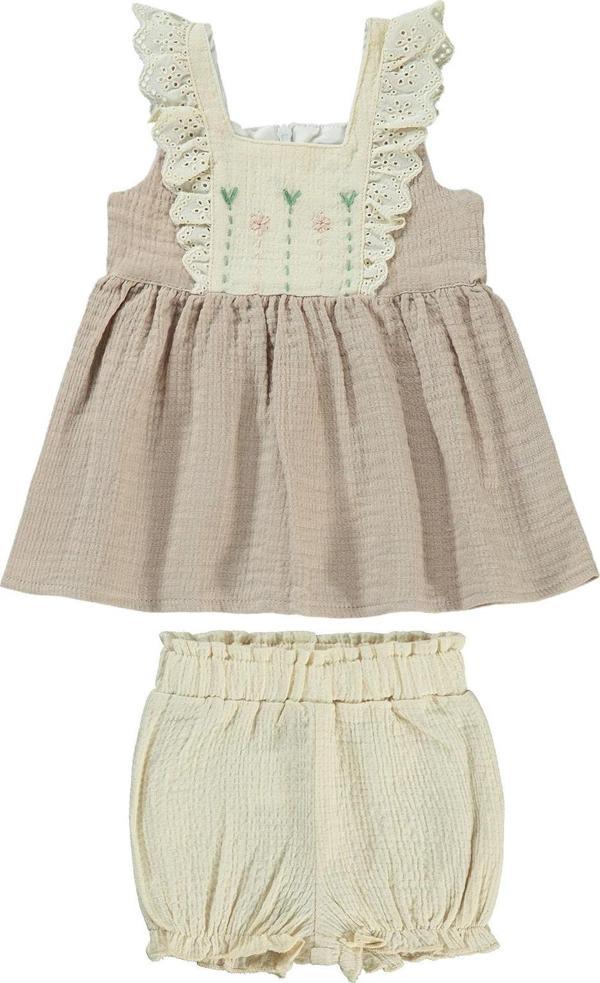 Bombili Kız Bebek Şortlu Takım 6-18 Ay Pudra - Image 1