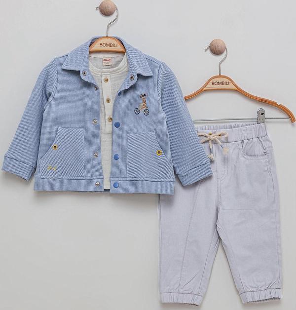 Bombil Erkek Bebek 3'lü Takım 6-18 Ay Mavi - Image 1