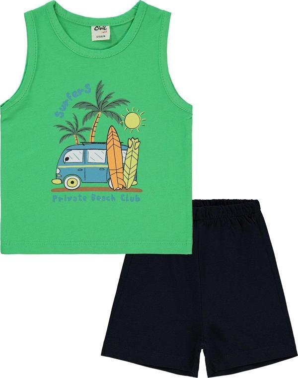 Civil Baby Erkek Bebek Şortlu Takım 6-18 Ay Canlı Yeşil - Image 1
