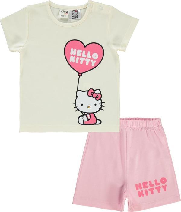 Hello Kitty Kız Bebek Şortlu Takım 6-18 Ay Ekru-Uçuk Pembe - Image 1