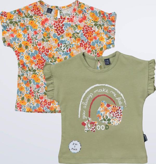 Miniworld Kız Bebek 2'li Tişört 3-12 Ay Yağ Yeşili - Image 1