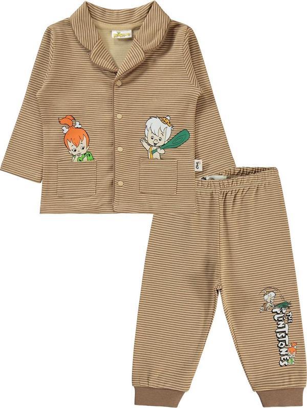 The Flintstones Erkek Bebek Pijama Takımı 6-18 Ay Sütlü Kahve - Image 1